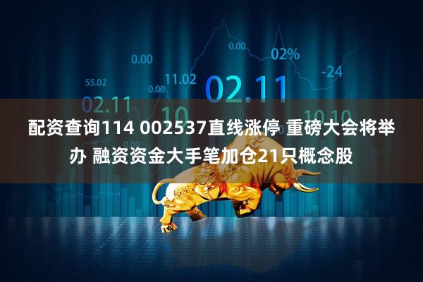 配资查询114 002537直线涨停 重磅大会将举办 融资资金大手笔加仓21只概念股