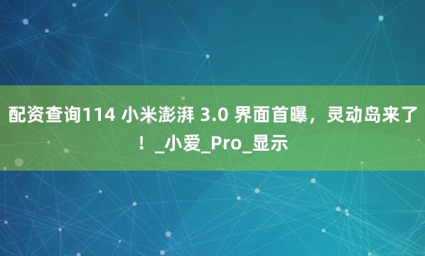 配资查询114 小米澎湃 3.0 界面首曝，灵动岛来了！_小爱_Pro_显示